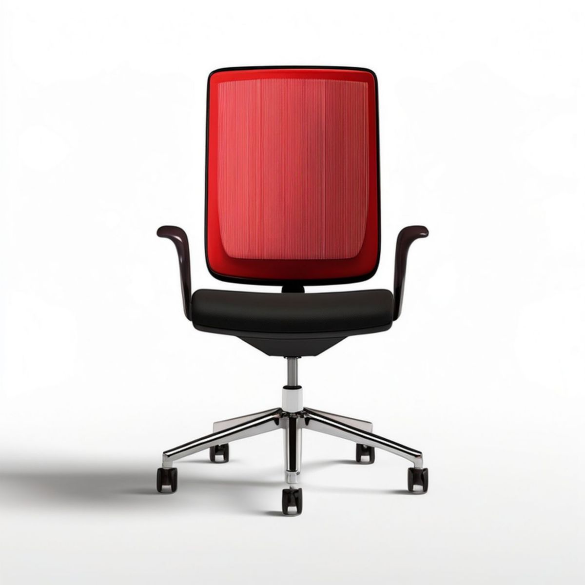 Ergonomischer Bürodrehstuhl mit Armlehnen und Netzrücken, Rot/Schwarz/Silber, 62 × 62 × 96–106 cm