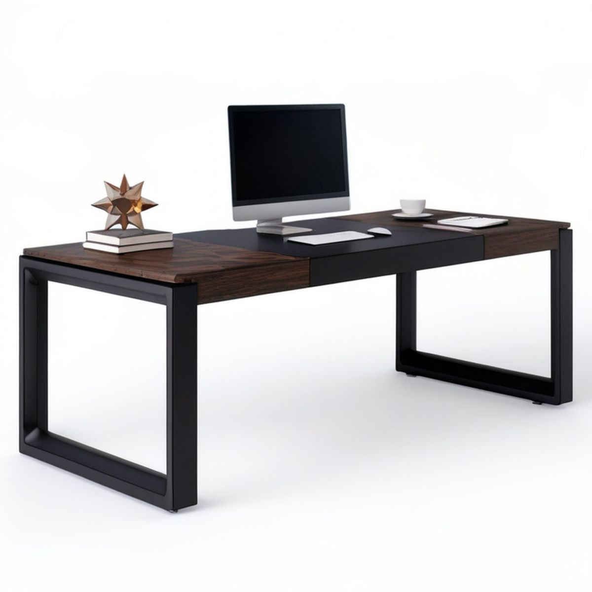Schreibtisch 160 x 70 x 75 cm Rechteckig Dunkelbraun/Schwarz MDF Stahl