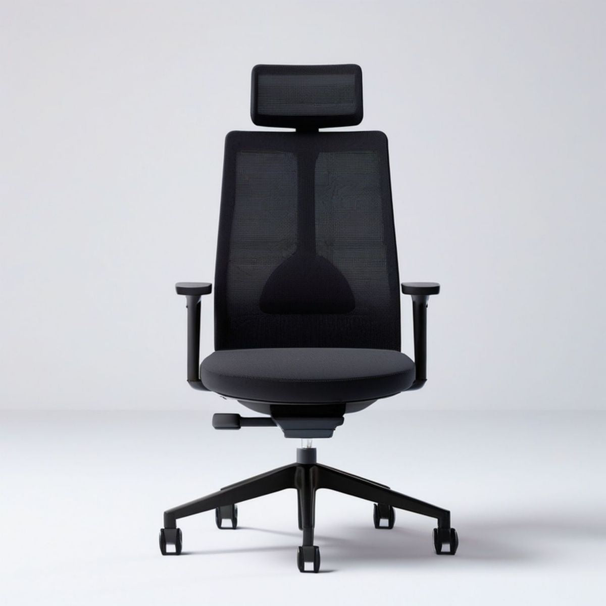 Ergonomischer Bürodrehstuhl Schwarz mit Netzrücken, Kopfstütze, Armlehnen und Rollen, 67 x 67 x 118–128 cm