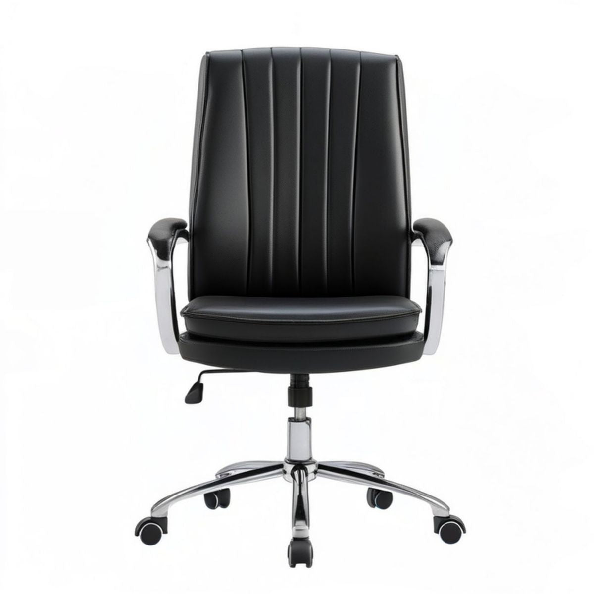Höhenverstellbarer Chefsessel aus PU-Kunstleder, Schwarz/Silber, 64 x 65 x 112–122 cm