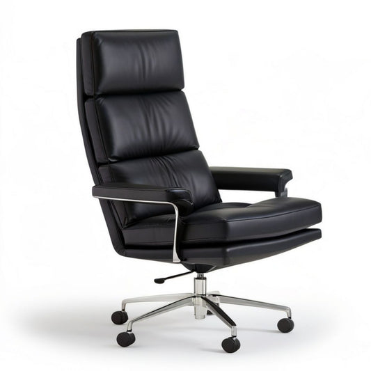 Drehbarer Chefsessel mit Rollen, PU-Kunstleder, Schwarz/Silber, 67 x 70 x 112–122 cm