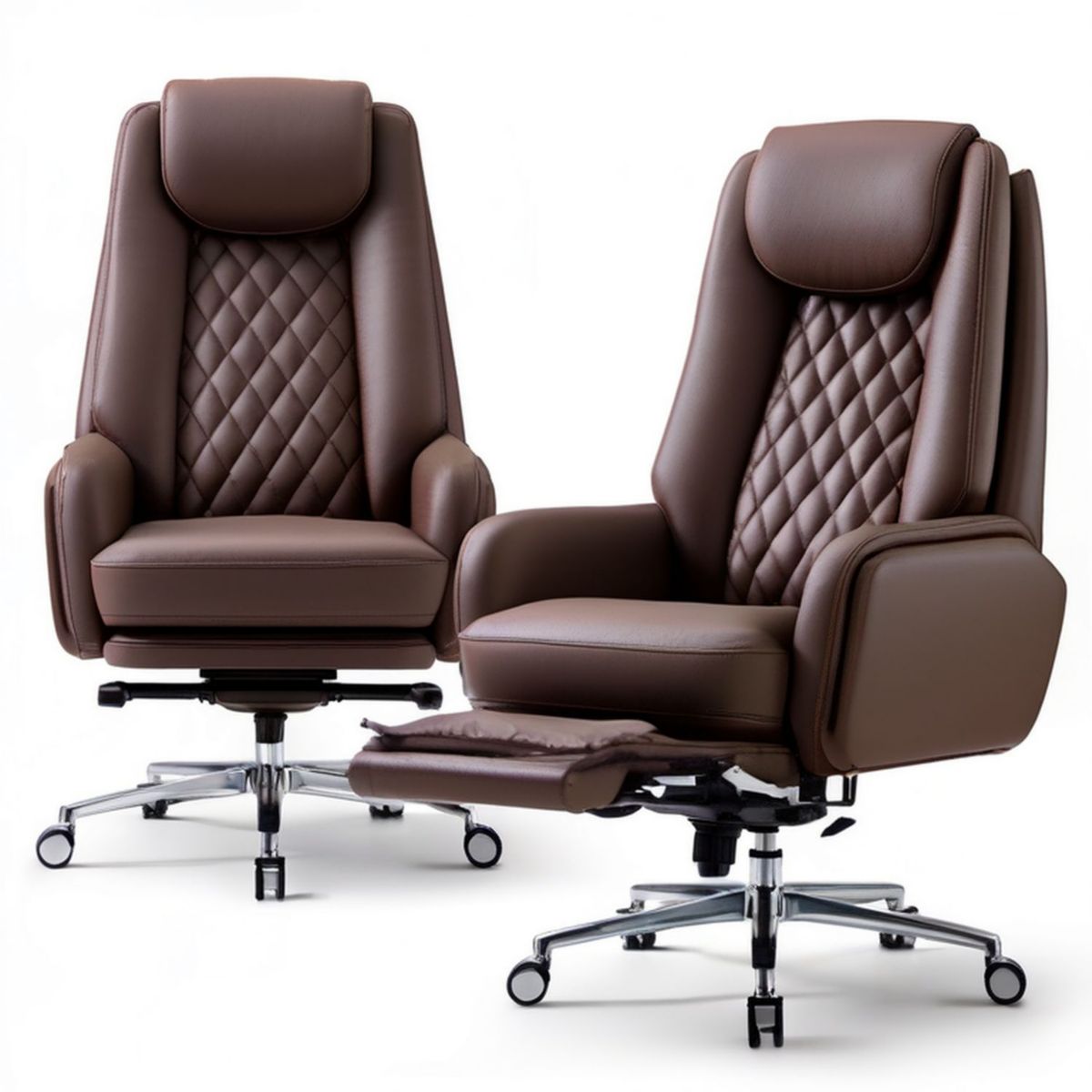 Ergonomischer Chefsessel aus braunem Kunstleder mit Fussstütze, 70 x 70 x 118–128 cm