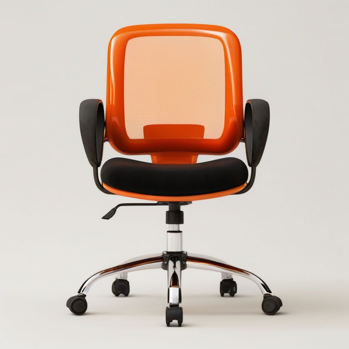 Drehbarer Bürostuhl mit Armlehnen und Netzrücken, Orange/Schwarz, 62 x 62 x 102–112 cm