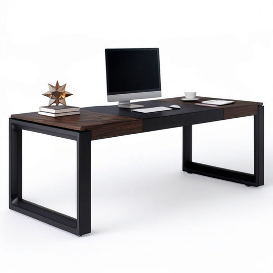 Schreibtisch 160 x 70 x 75 cm Rechteckig Dunkelbraun/Schwarz MDF Stahl