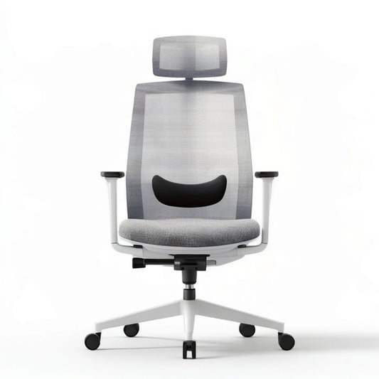 Ergonomischer Bürostuhl Grau/Weiss/Schwarz mit Kopfstütze und Lendenstütze, 68 x 68 x 118–128 cm