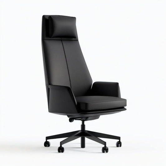 Bürodrehstuhl Chefsessel mit hoher Rückenlehne und Kopfstütze, Schwarz, PU-Kunstleder, 68 x 68 x 118–128 cm